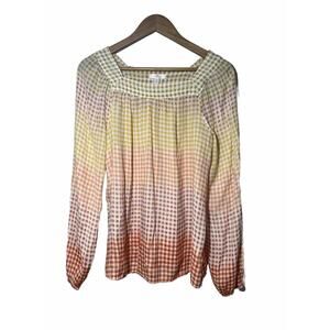 LC Lauren Conrad Checkered Gingham Blouse Yellow Orange White Medium cottage